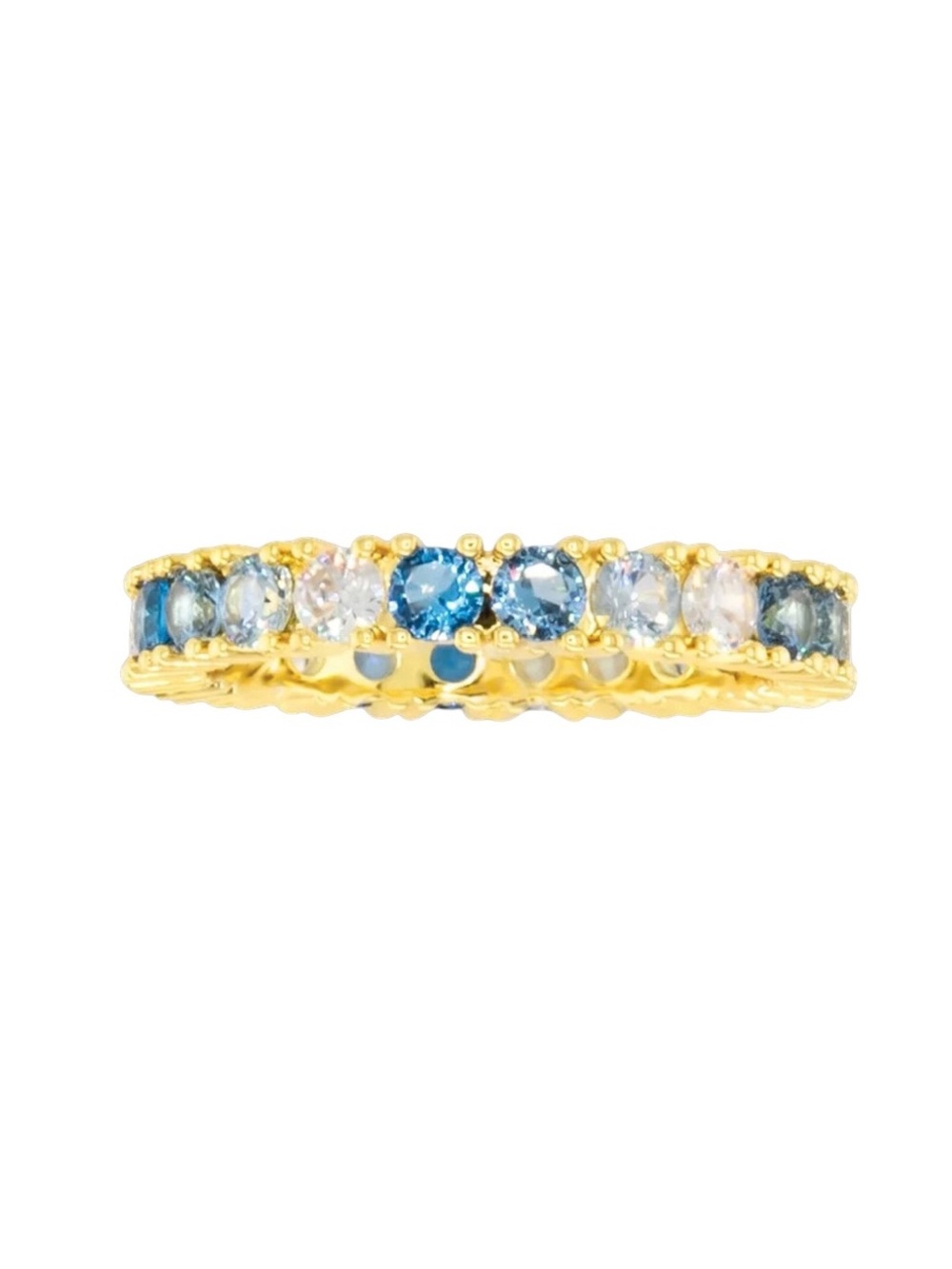 New Amanda Blu Light Blue Ombre Cubic Zirconia Rhinestone Dipped 18K Gold Ring